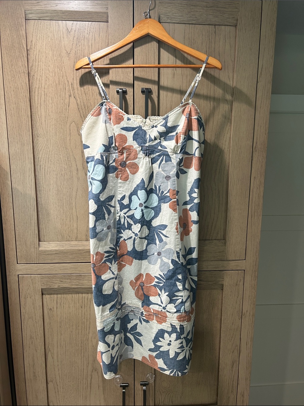 Floral Slip Dress in Cream with Blue & Rust Accents